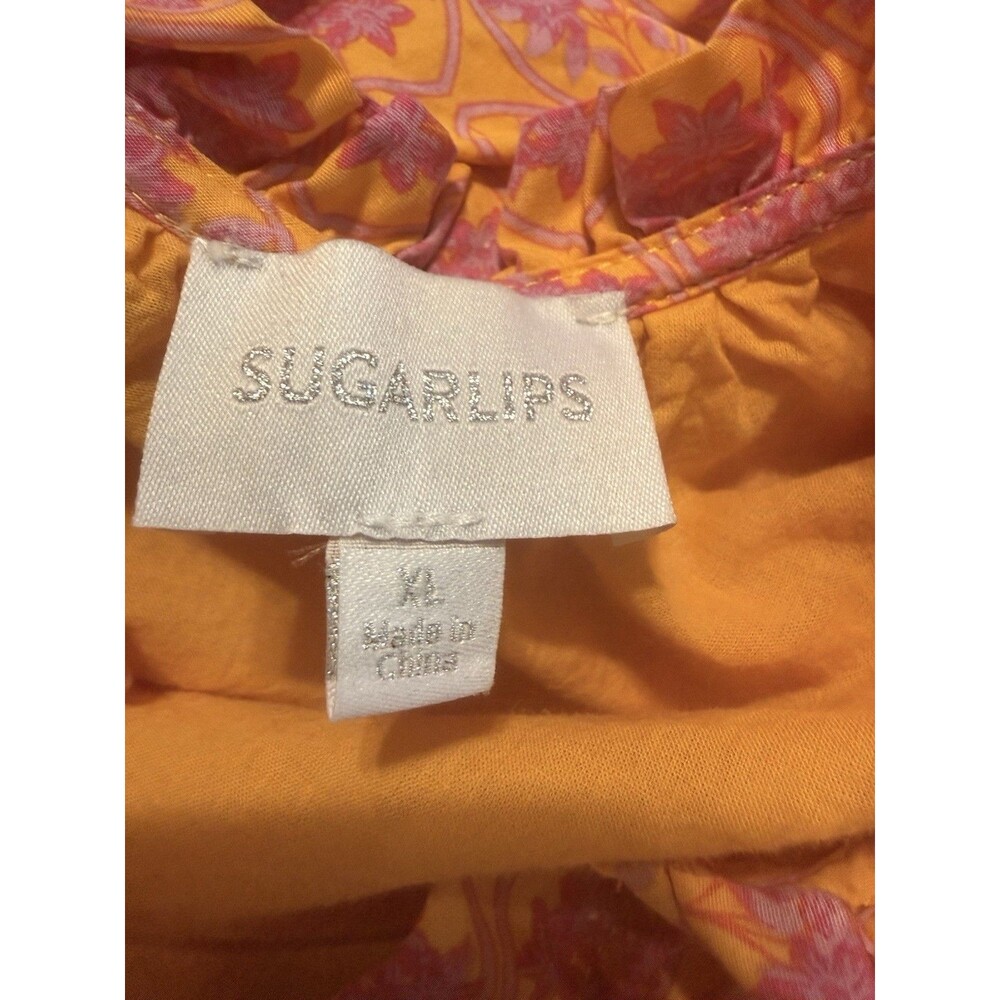 100% Cotton Women’s XL Orange/Purple Floral Midi Puff Sleeve Pocket by Sugarlips - Picture 11 of 14
